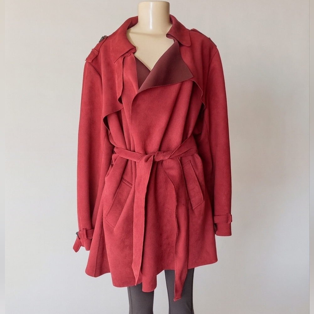 Love Token Faux Suede Belted Waterfall Jacket – 2X